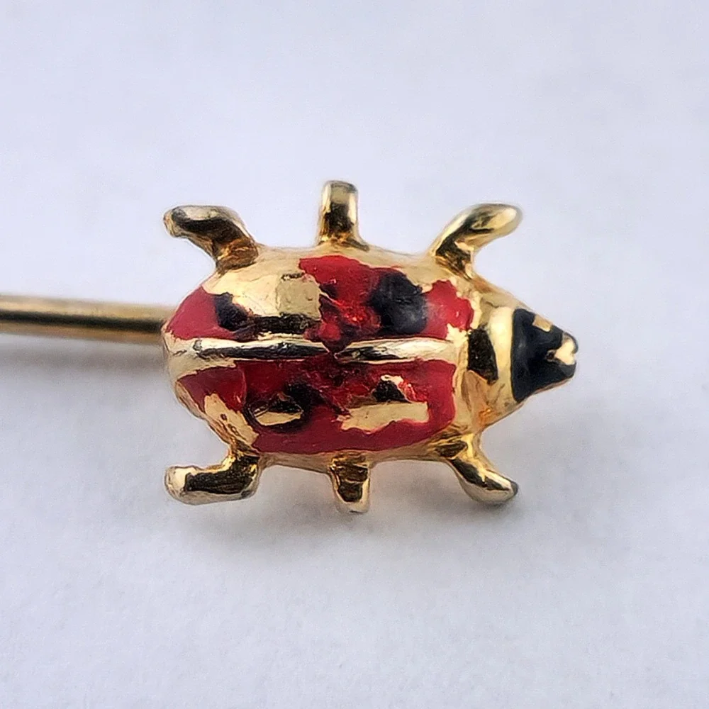 Vintage Gold Tone Enamel Ladybug Stick Pin Hat Lapel Scarf Cravat Insect Bug